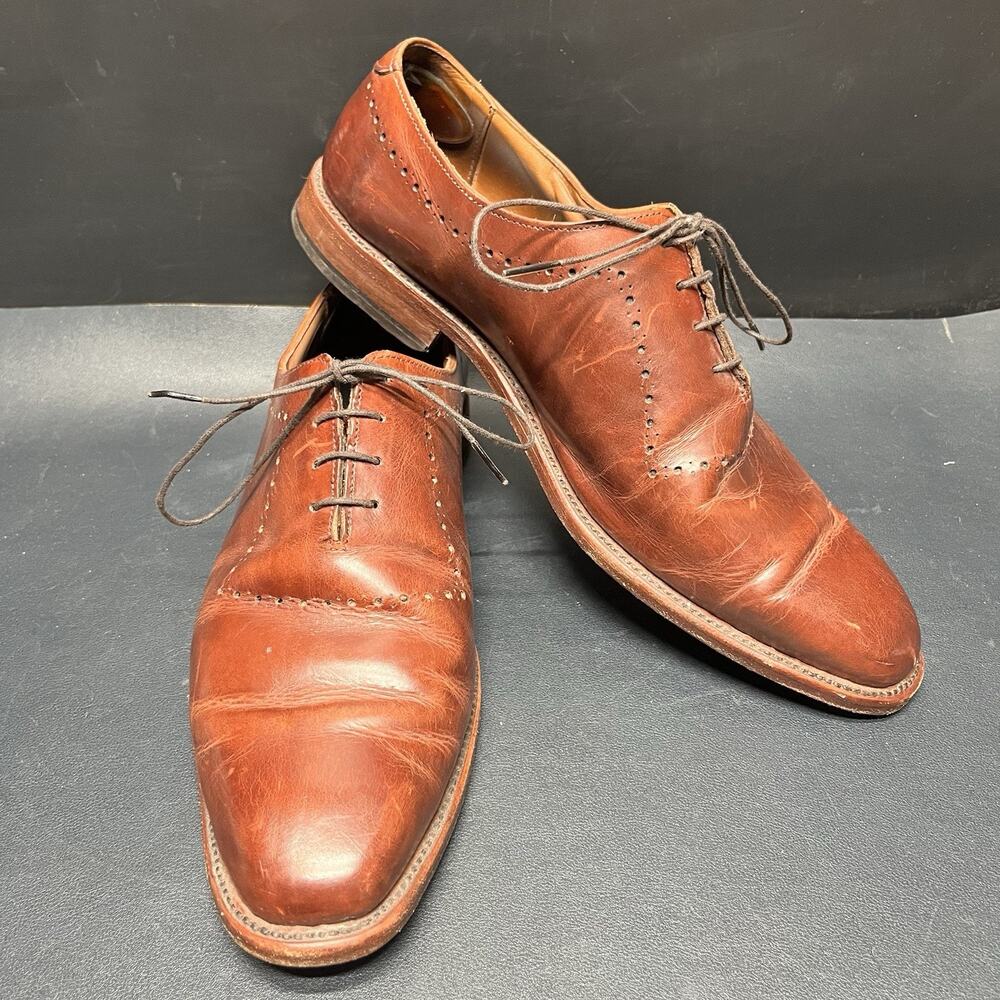 Allen Edmonds Manhattan Oxford Walnut Brown Leather Derby Dress Shoes USA 10.5 D